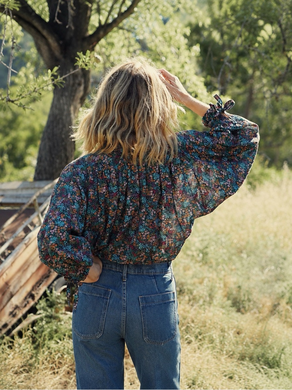 Doen Rose Top in Navy Lady Bird Floral Size XS Blouse Cottagecore Prairie Boho - Picture 6 of 17